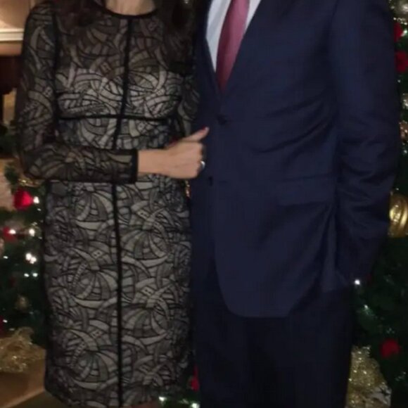 Monique Lhuillier Overtones Black Lace Art Deco Cocktail Event Sheath Dress Sz 4 - Picture 4 of 16